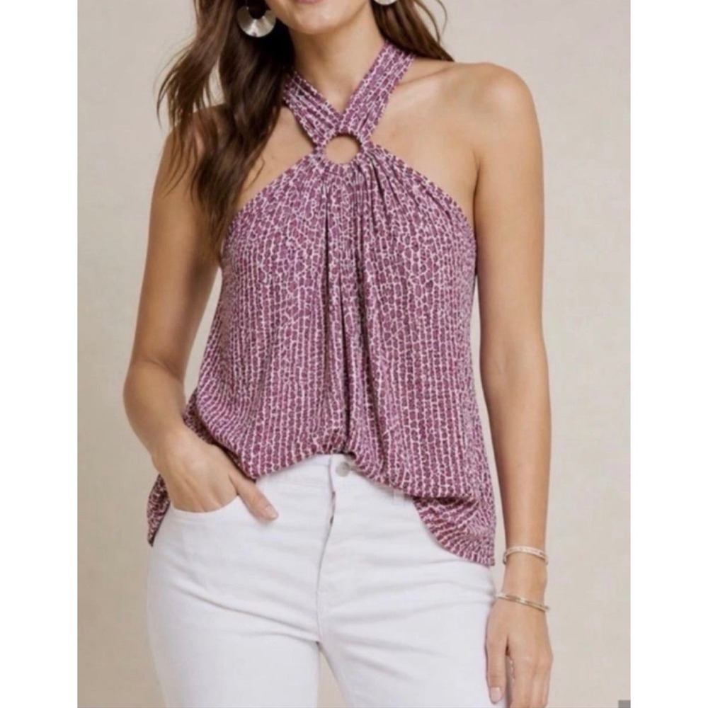 Maeve Anthropologie Purple Pink Geometric O-Ring Halter Top Blouse Size 8 NEW